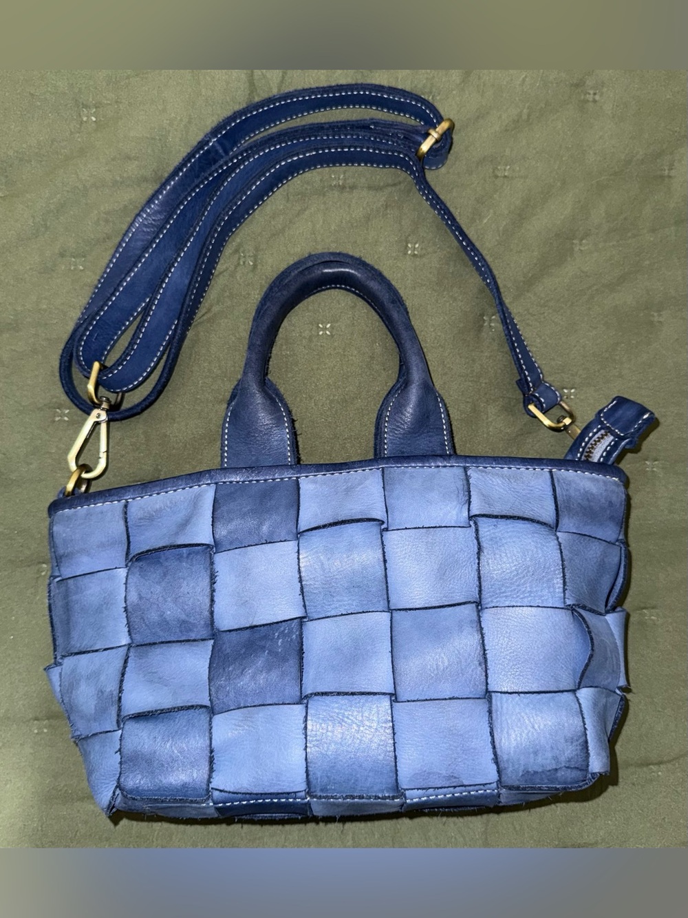 Sundance butter soft Leather Blue basketweave Crossbody Tote